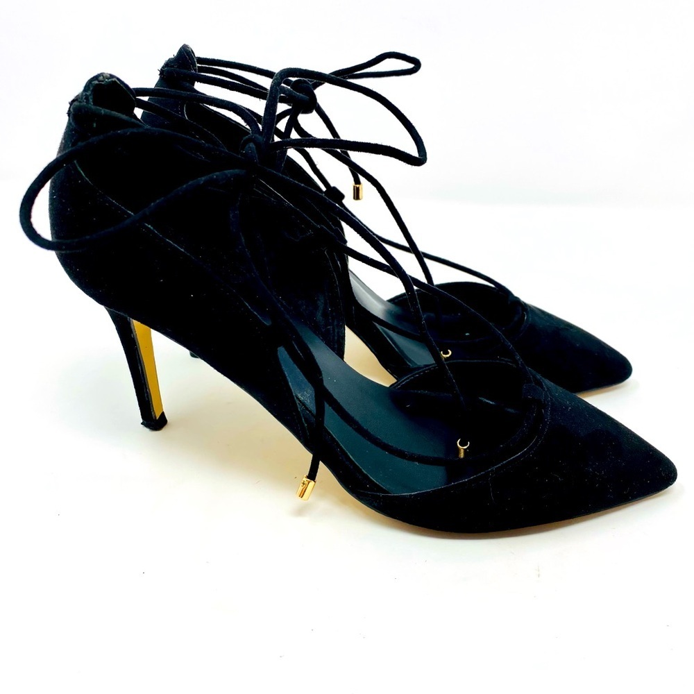 Women’s Black Aldo Lace-up Heels with Gold Detail Size 8.5